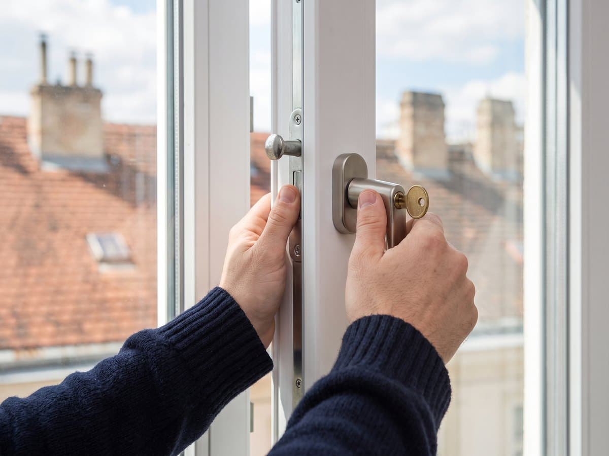 Abschließbarer Fenstergriff und Pilzkopfzapfen – Fenstersicherung in einer Wiener Wohnung