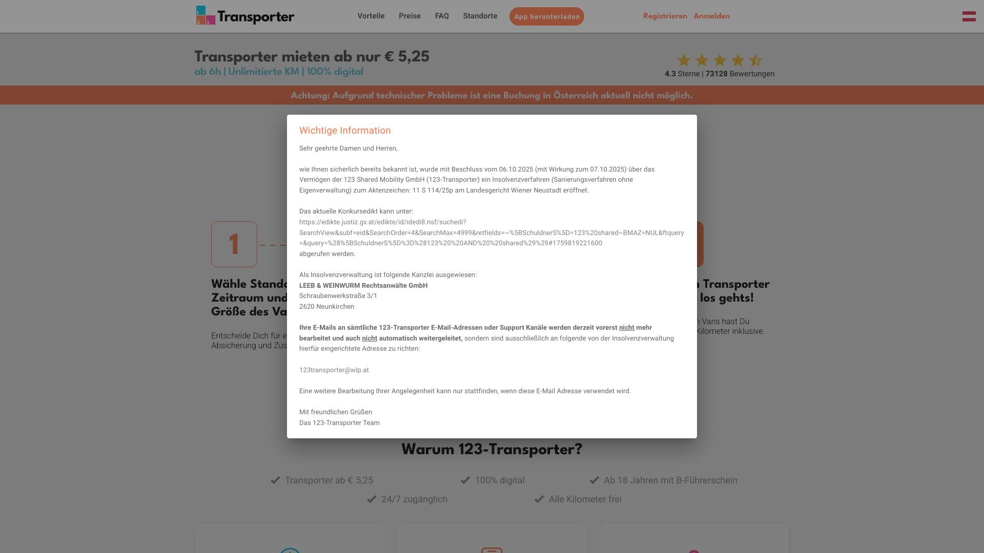 123-Transporter.at | Transporter mieten in Wien